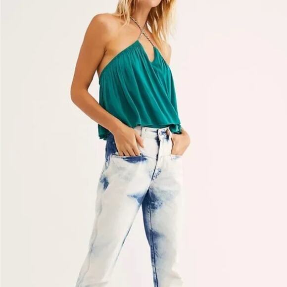 NWT Free People Teal Callie Tiered Rope Neck Halter Bodysuit,70s, 80s Size Small - Picture 4 of 6